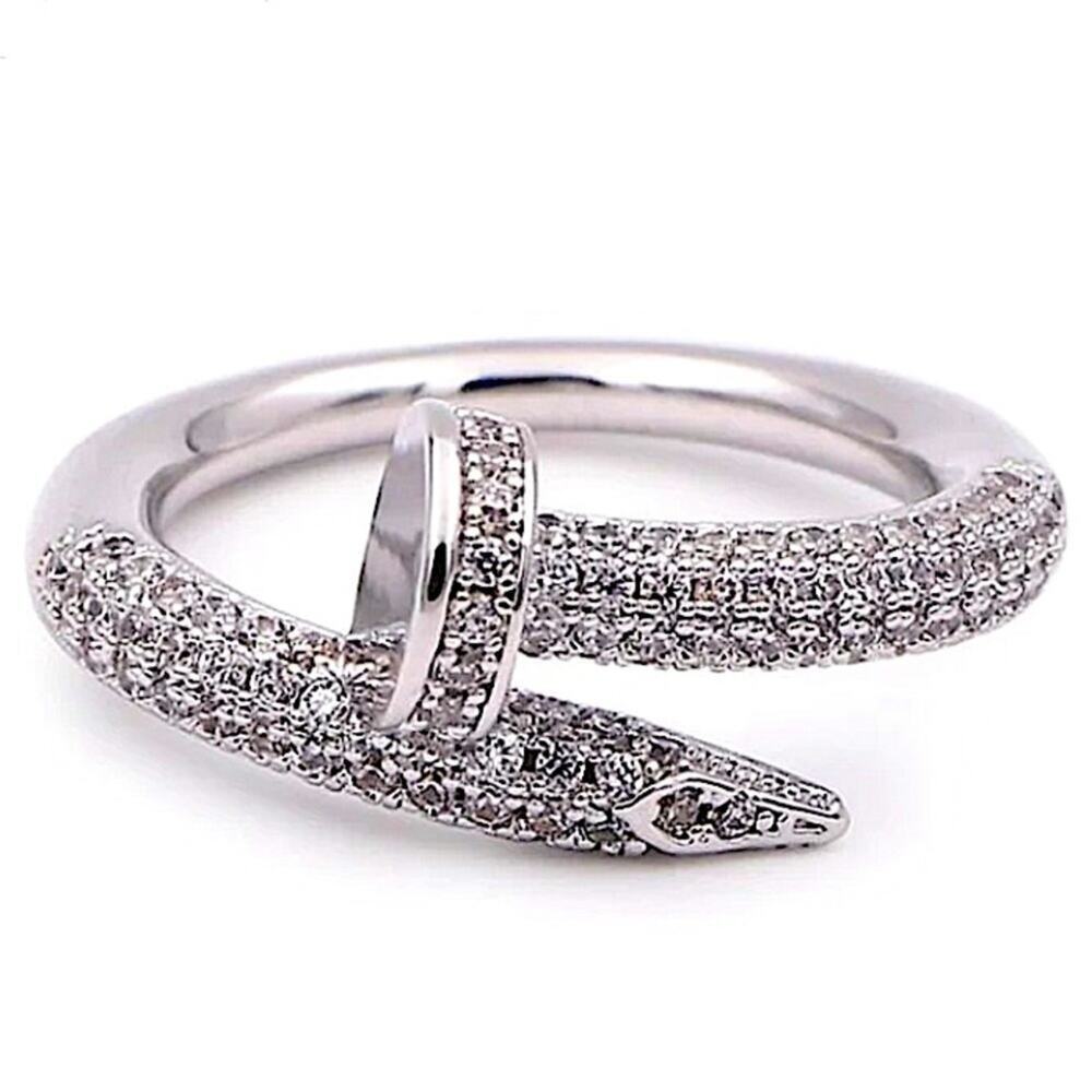 Silver Cubic Zircon Nail Screw Ring